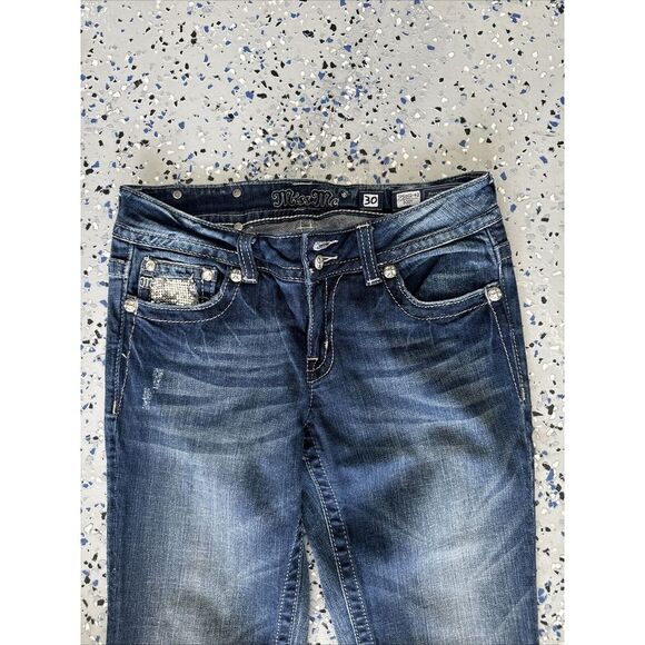 MISS ME Blue Embellished Boot Cut Jeans JP5002-42 Flaws Read Size 30 - Picture 2 of 4